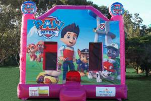 Paw Patrol themed jumping castle in pink