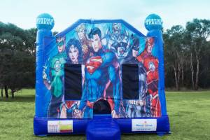Justice League jumping castle in blue