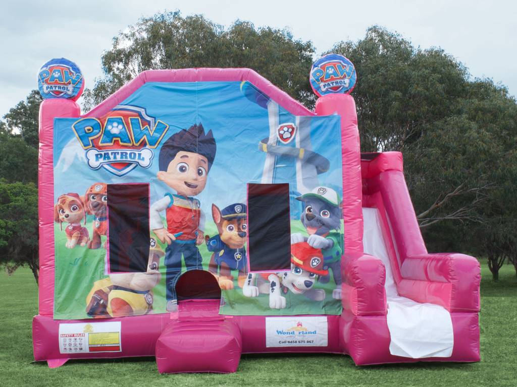 Pink Paw Patrol jumping castle with slide
