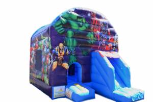 Large Marvel Superheroes jumping castle with slide