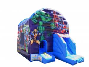 Large Marvel Superheroes jumping castle with slide