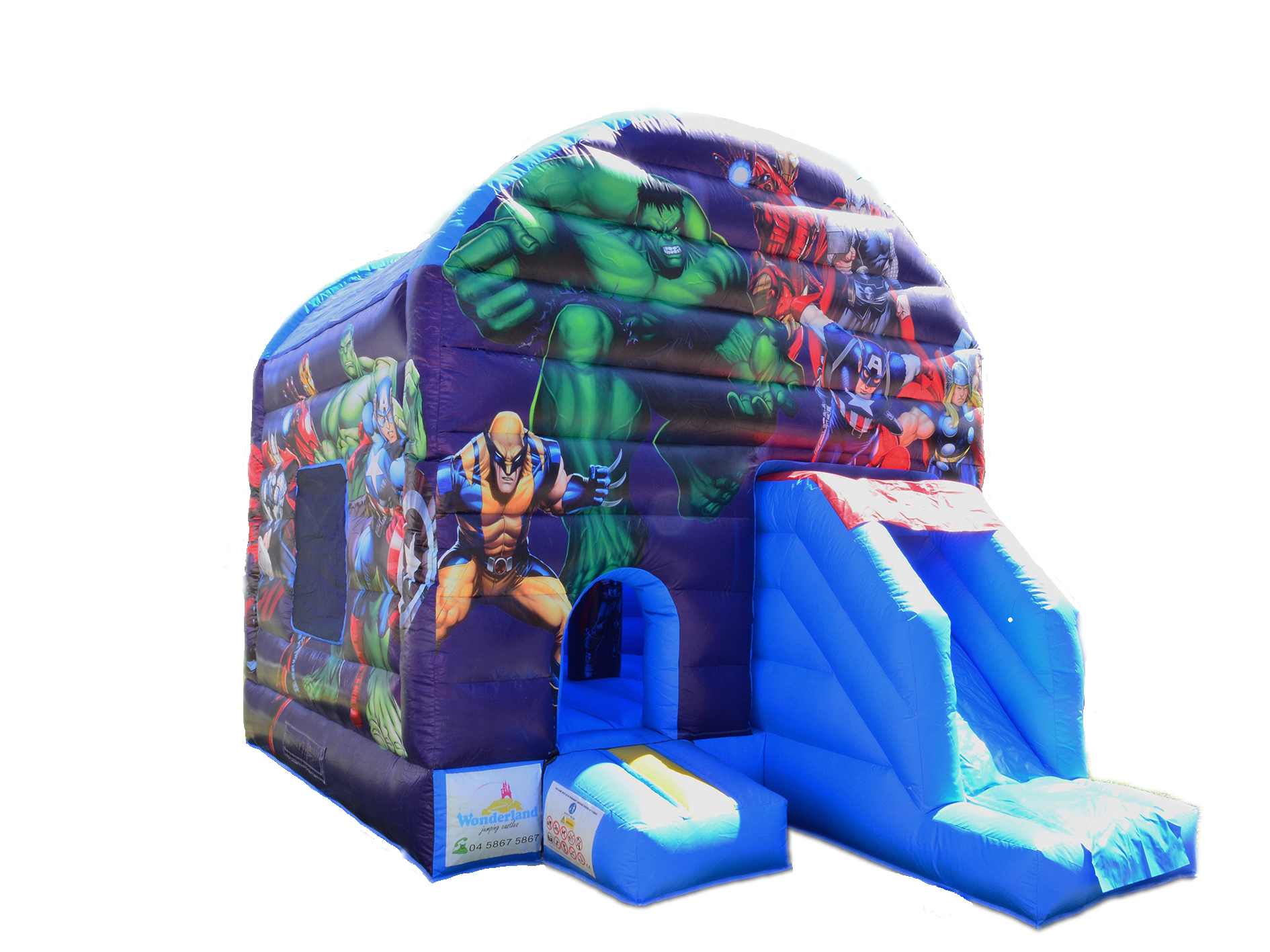 Marvel Superheroes Jumping Castle Hire and Slide Wonderland Jumping
