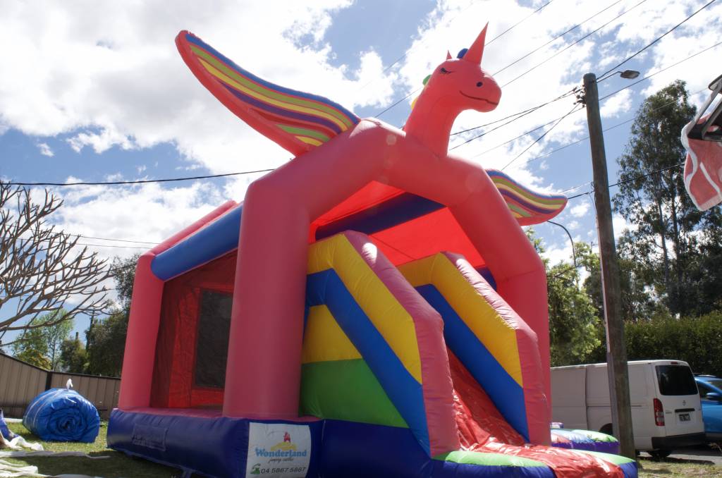Rainbow unicorn jumping castle for hire in Sydney