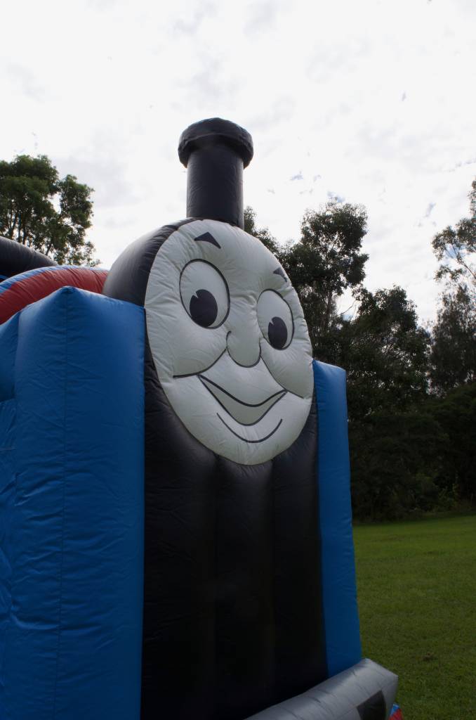 Close up of Thomas the Tank Engine jumping castle