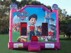 Paw Patrol themed jumping castle in pink