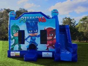 Medium blue PJ Masks castle hire with slide