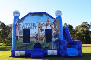 Blue Peter Rabbit the movie jumping castle with slide