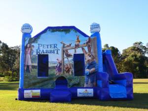 Blue Peter Rabbit the movie jumping castle with slide